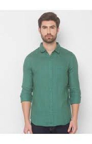 Casual Wear Full Sleeves Comfortable And Breathable Cotton Green Mens Shirt Collar Style: Classic