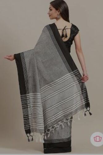 महिलाओं के लिए चारकोल ग्रे आरामदायक और धोने योग्य बुनी हुई डिजाइनर कॉटन टेंट साड़ी