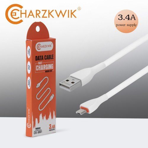 White Charzkwik 3.4A Nylon Braided Data Cable, 12 V Dc