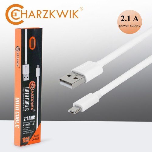 Charzkwik White 2.1a Usb Charging Data Cable, 12 V