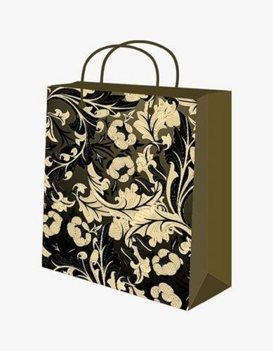 Eco Friendly Easy To Handle And Stylish Look Black Flower Printed Art Paper Bag 