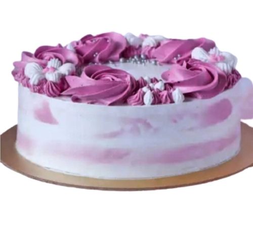 Sweet Rich Delicious Taste Round Shape Flower Design Vanilla Cake For Birthday Celebrations