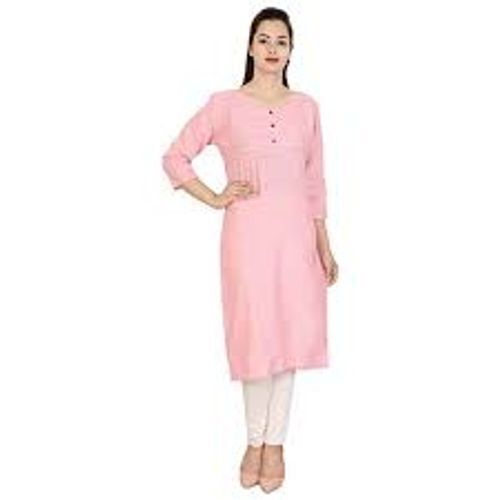 Attractive Look Pink Cotton Long Kurti For Ladies