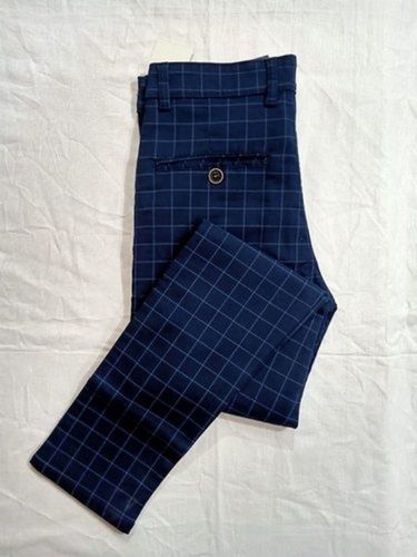 Straight Blue Checked Simple And Elegant Skin Friendly Stylish Office Wear Boys Cotton Design Pant 