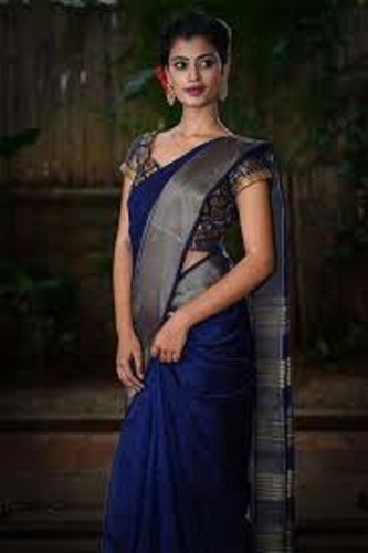 Blue Color Border Pattern Lightweight And Comfortable Designer Ladies Saree 