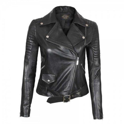 Black Durable Comfortable To Wear Slim-Fit Full Sleeves Girls Plain Leather Ladies Jacket