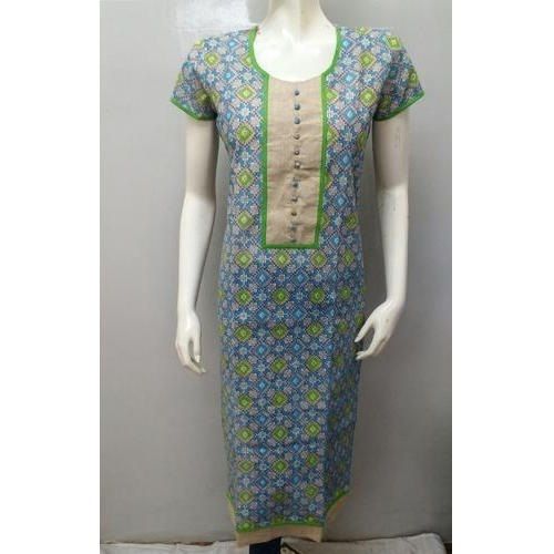 Highly Breathable And Comfortble Sky Blue Green Color Designer Ladies Kurti Decoration Material: Laces