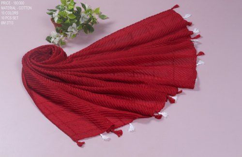 Lightweight Comfortable Beautiful Red Cotton Scarf With Tassel For Women