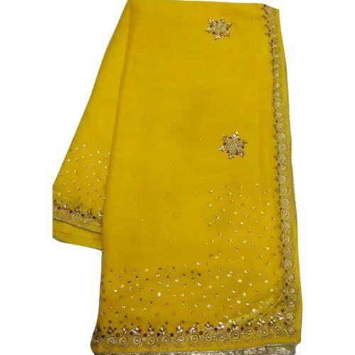 Casual Yellow Embroidered Party Wear Pure Chiffon Ladies Sarees With Blouse Piece Set