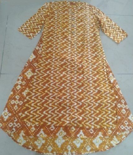 Yellow Highly Breathable And Comfortable Fancy Large Cotton Printed Women Kurti