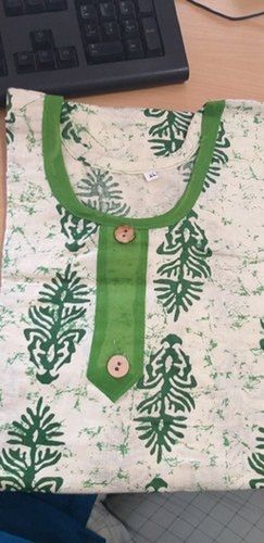 Pure Cotton White And Green Color Soft Comfortable Floral Printed Pattern Ladies Kurti