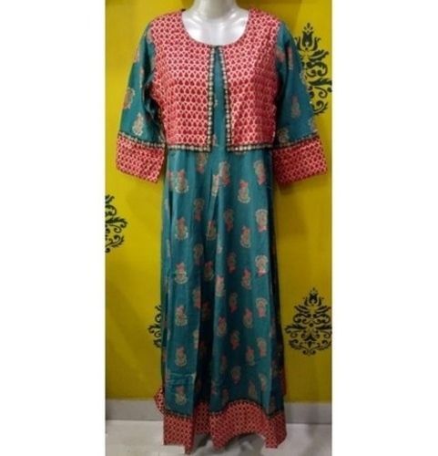 Round Neck Short Sleeve Red And Green Printed Designer Traditional Wear Cotton Kurti For Ladies Bust Size: 30  Centimeter (Cm)