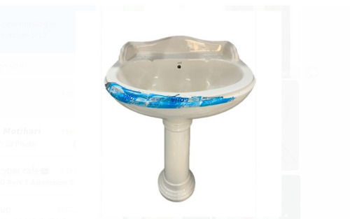 Round Solid Strong Durable White Ceramic Pedestal Wash Basin For Bathroom Fitting