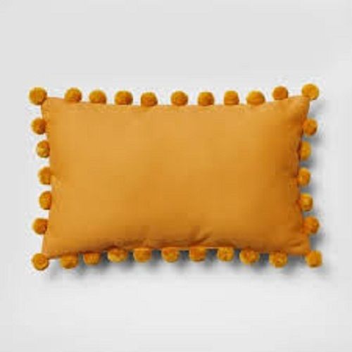 Super Soft And Comfortable Beautiful Yellow Plain Pillow With Pompom Design