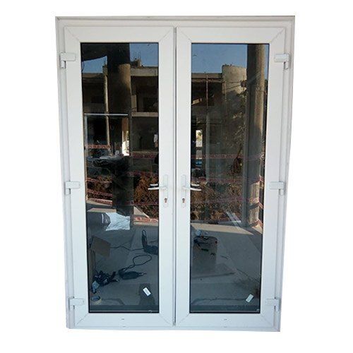 Silver Upvc French Door Made Up Of Toughened Glass For Home And Commercial Use