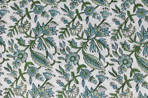 Multicolour Simple Elegant Stylish Look Gorgeous Beautiful Plain White Blue And Green Floral Design Pure Cotton Fabric