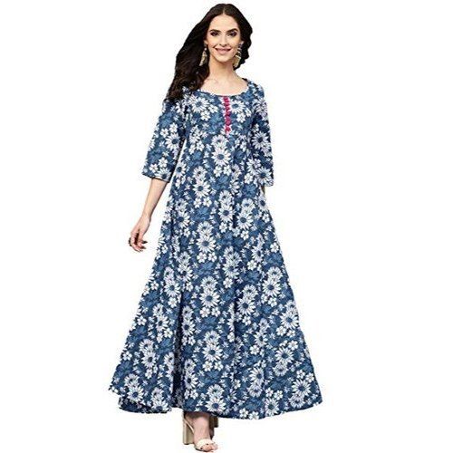 Multi Color Multi-Color Women Printed Rayon Flared Kurta Made With High Quality Fabric