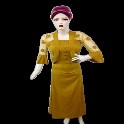 Quick Dry Net And Cotton Fabric Yellow Ladies Dress With Jacket  Age Group: Adult