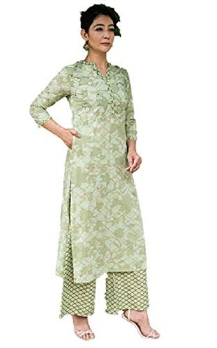 100 प्रतिशत शुद्ध कॉटन कैज़ुअल वियर हल्के हरे रंग का पलाज़ो सूट सजावट का मटीरियल: कपड़ा