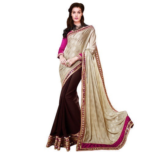 आर्ट सिल्क गोल्डन चॉकलेट कलर लेडीज़ साड़ी ब्लाउज पीस सेट और हाई क्वालिटी फ़ैब्रिक के साथ