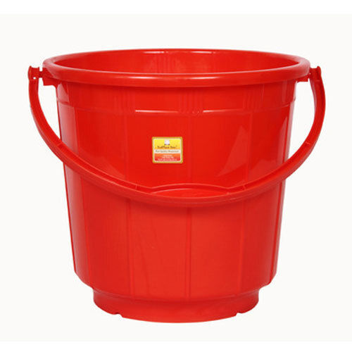 Red Color Plastic Bucket With Handle Lightweight For Bathroom And Water Storage Purpose