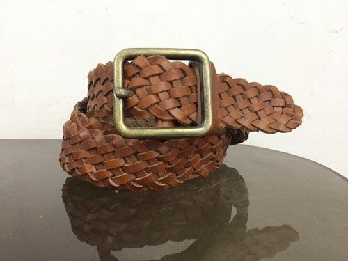 Brass Unisex Brown Braided Designer Leather Belts