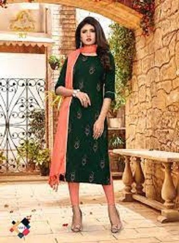 High Quality Fabric Versatile And Comfortable Green Printed Straight Kurti Decoration Material: Paint