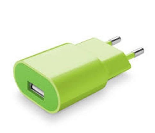 Heat Resistance And Good Quality Portable Green Color Mobile Charging Adapter - PVC Plastic, Compact Design, USB Charging Cable Included