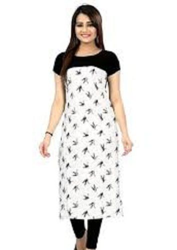 Ladies Round Neck Short Sleeves Summer Wear Breathable Black And White Kurti Decoration Material: Beads