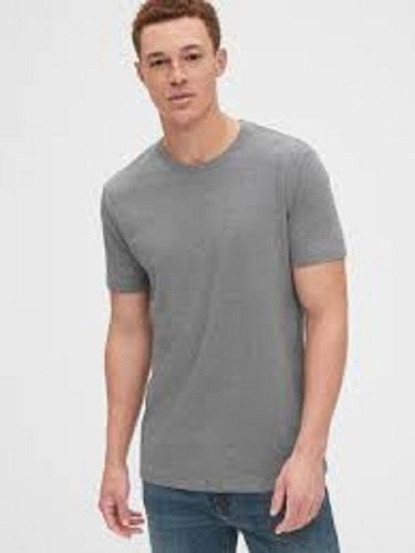 Mens Short Sleeves Comfortable And Breathable Plain Cotton Grey T-shirt