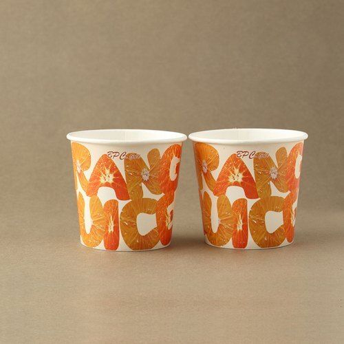 White And Orange Printed Disposable Paper Glass With 2 Mm Thickness
