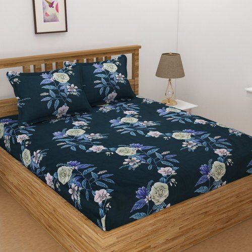 Breathable Blue Color Comfortable And Lightweight Floral Printed Cotton Double Bed Sheet