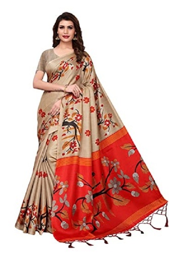 Ladies Multicolor Traditional Indian Floral Printed Designer Silk Saree