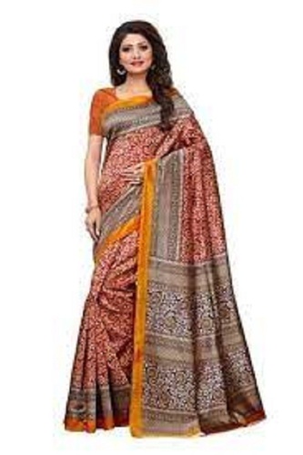 Ladies Elegant Printed Cotton Silk Saree - Regular Fit, Multicolor Design with Coordinated Blouse Piece, Perfect for All-Day Comfort and Versatile Occasions