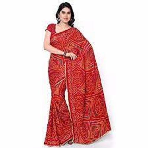 Ladies Red Color Skin Friendly Lightweight And Breathable Printed Cotton Saree