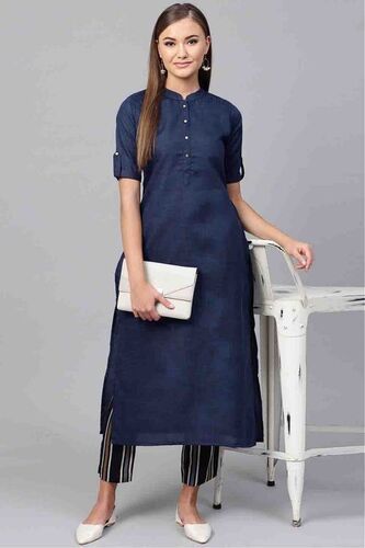 Office Wear Cotton Fabric Soft And Comfortable 3/4Th Sleeves Blue Kurti  Bust Size: 42  Centimeter (Cm)