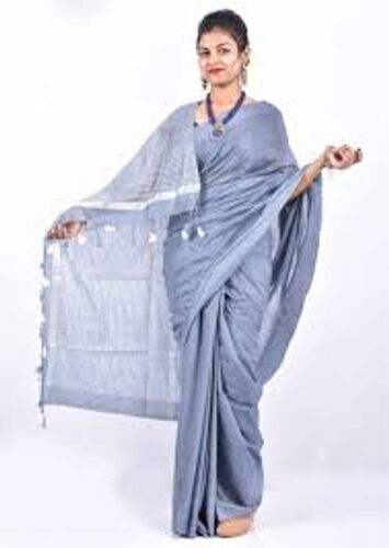 Purple Plain Linen Saree