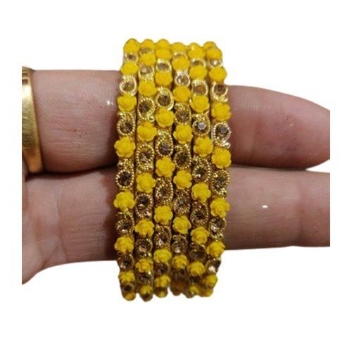 Yellow Color Stylish And Fancy Designer Floral Stone Ladies Glass Bangles Gender: Women