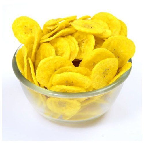Yellow Fried Crispy Round Shape Hygienically Packed Banana Chips