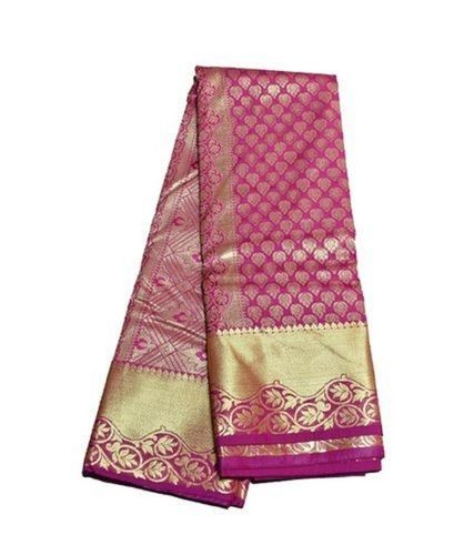 Beautiful And Comfortable To Wear Pink Pattu With Blouse Piece Art Silk Saree For Ladies