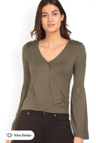 Chiffon Grey Color Light Weight Comfortable And Fashionable Neck Designer Ladies Top 