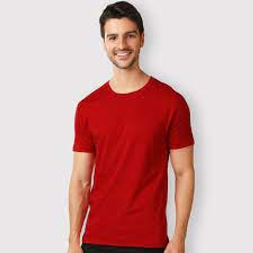 Fancy Half-sleeves Round Neck Plain Solid Red T-shirt