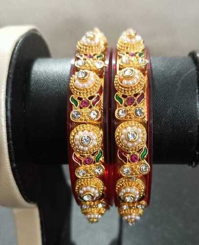 Kunjika Handcrafted Gold Plated Red Plastic Bangles With Multicolor Beads