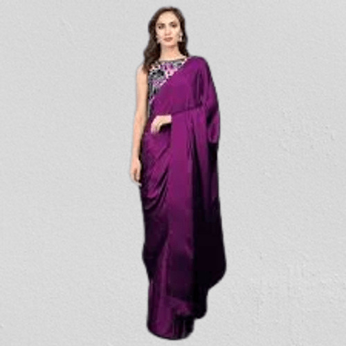 Satin Silk Saree - Lightweight Purple Satin, Glossy Finish Enhancing Stylish Look for All Seasons