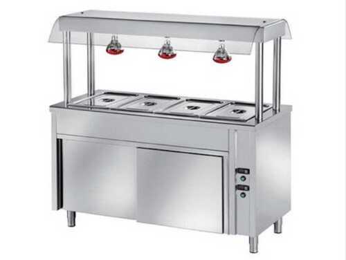 SS 306 Grade Rectangular 4 Bowl Bain Marie Glass Counter For Restaurant