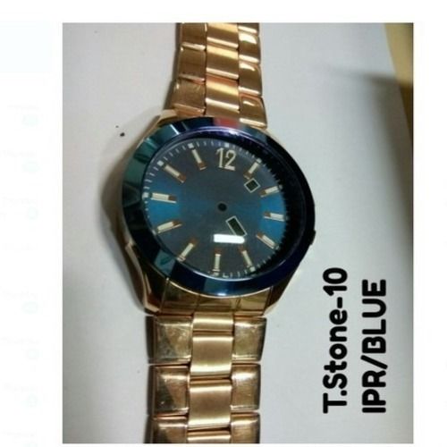 Analog Blue Golden Colour Wrist Watch For Men With Round Shape, 1 Year Warranty