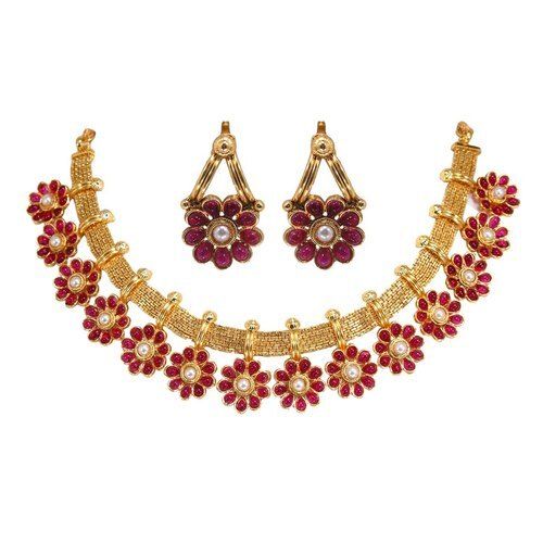 Artificial Kundan Necklace With Earring Set For Party Wear
