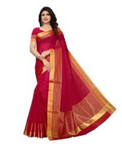 Cotton Silk Red Saree - Elegant Casual Attire | Wrinkle Free, Easy to Wash, Perfect for Gifting, Enhance Wearer's Beauty