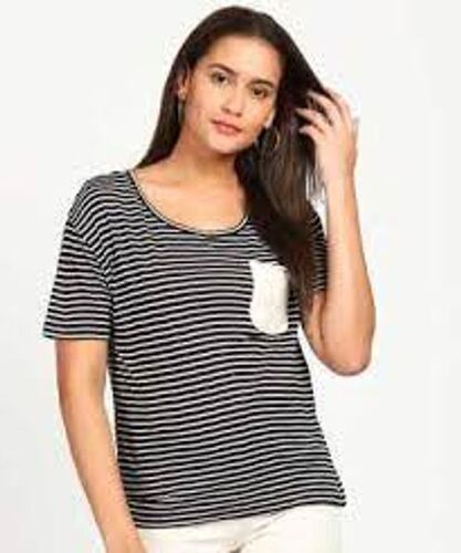 Satin Excellent Soft Outfit Best Smart Style Half Sleeves Black And White T-Shirt Top