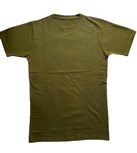 Green Round Neck Plain Cotton Half Sleeve Casual And Regular Wear T Shirts For Mens